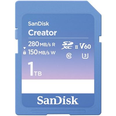 SanDisk Creator SD Card UHS-II 1 TB (For DSLR and Mirrorless Cameras, 6K Video, V60 Memory card, USH-II, read speeds up to 280 MB/s, RescuePro Deluxe, 1 Month Adobe Creative Cloud Included)