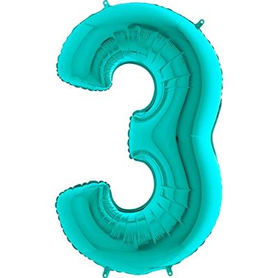 Ballonim Palloncino con numeri 0-9, 100 cm, Tiffany, blu, turchese, menta, con numeri a elio, XXL (numero 3)