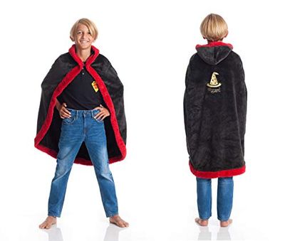 Kanguru Wizard draagbare fleece capuchonmantel voor kinderen, blauw en rood, één maat 110 cm