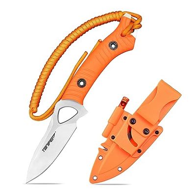 TONIFE Explorer Coltello a lama fissa con fodero in plastica 8Cr14MoV Coltello da sopravvivenza, manico in nylon rinforzato con fibra di vetro per il campeggio all'aperto (Arancione+Satinato)