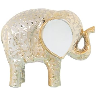 Alexandra House Living Figurine décorative Blanche en céramique éléphant doré 9 x 19 x 16 cm