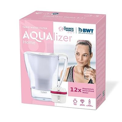 BWT - Jarra filtradora de agua 2,7L + 12 Filtros con magnesio - Modelo Aqualizer contador manual para doce meses - Reduce cloro, cal e impurezas