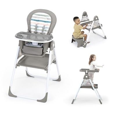 Ingenuity, Proper Positioner Create Up! Hoge stoel, inklapbaar, met 9 functies, multifunctioneel bureau en toren, opbergtassen, Soulful Skies, 0 maanden - 5 jaar