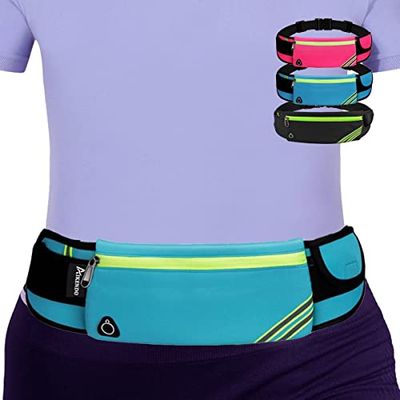 AIKENDO Löparväska, midjeväska, träningsväska, midjeväska, midjeväska, midjeväska, midjeväska, midjeväska, midjebälte, med fickor för jogging, resor, pengar, mobiltelefon, racingtillbehör, blå, en