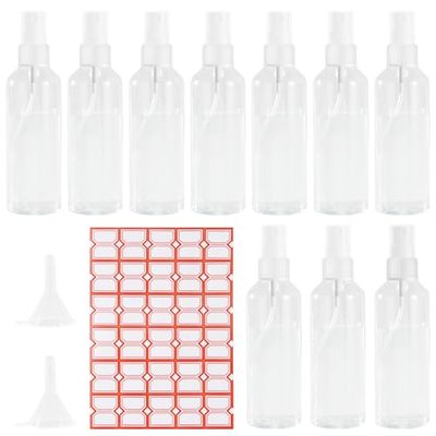 Cheerhom 10 Pcs Empty Spray Bottles 100ML Clear Plastic Empty Spray Bottle Travel Kit with 2 Funnels and 1 Label, for Perfume, Lotion, Cosmetics
