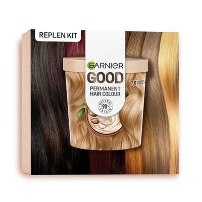 Garnier Good Permanent Hair Dye Replen Kit, 7.0 Almond Creme Dark Blonde, Up To 100% Grey Coverage, 8 Weeks Long-Lasting Colour, No-Drip Application