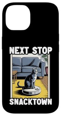 Next Stop Snacktown Cat Robot Vacuum Cleaner Cat Case for iPhone 14