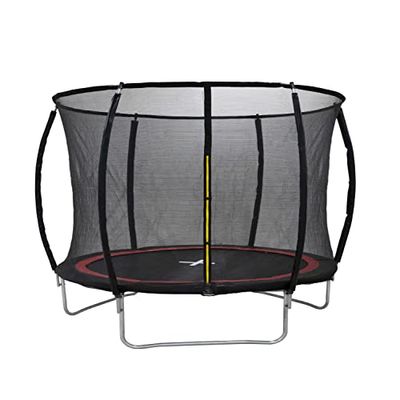 Dunlop trampoline 14FT - 427 x 80 cm - tuintrampoline met veiligheidsnet 250 cm - incl. trampoline randafdekking, trampoline veren, poten en bevestigingsmateriaal - max. 150 kg - zwart/rood