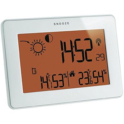 TFA Dostmann Slim Touch draadloos weerstation, weersvoorspelling, binnenklimaat, buitentemperatuur, luchtvochtigheid, radioklok, maanfase, touchscreen.