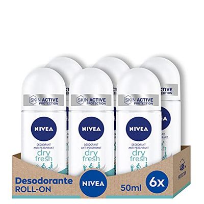 NIVEA Dry Comfort Fresh Roll-on Confezione da 6 (6 x 50 ml), deodorante antitraspirante con protezione 72 ore, deodorante roll-on per la cura femminile testato nella vita reale