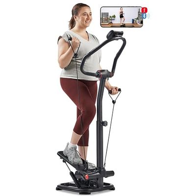 Sunny Health & Fitness Duo Function SF-S021055 - Paso a Paso de Potencia con Bandas de Resistencia, Ahorro de Espacio y bajo Impacto con conectividad Mejorada de la aplicación SunnyFit®