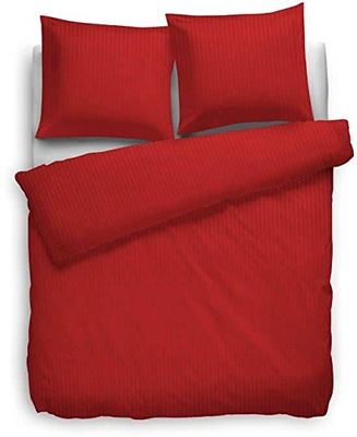 Heckett Lane sängkläder 100% bomull mako-satin Uni Stripe 140 x 220 (60 x 70) Aurora röd