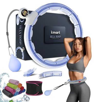 K-MART Slimme gewogen hoelaring hoepels, hula cirkel 28 afneembare fitnessring met 360 graden auto-draaiende balmassage, gymnastiek, volwassen fitness voor gewichtsverlies (blauw)