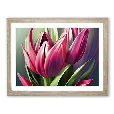 Fine Tulip Flowers H1022 Framed Print for Living Room Bedroom Home Office Décor, Wall Art Picture Ready to Hang, Oak A3 Frame (46 x 34 cm)