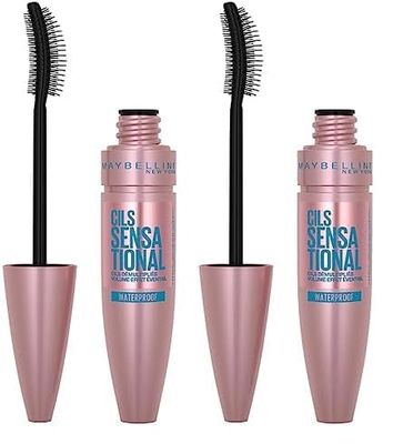 Rímel Gemey Maybelline de color negro, resistente al agua (Paquete de 2)