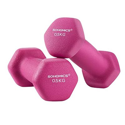 SONGMICS SYL61PK Halters, set van 2, 2 x 0,5 kg, korte halters met matte coating van neopreen, antislip, fitness, krachttraining, voor thuis, fitnessstudio, roze