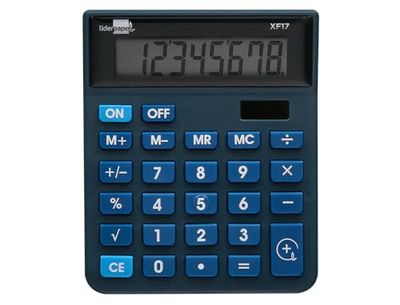 Calcolatrice leaderpaper tavolo xf17 8 cifre solari e batterie colore blu 127x105x24 mm