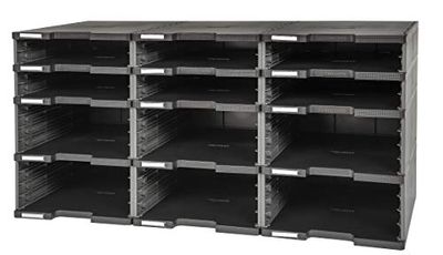 Exacompta - Ref 385714D - EcoBlack Modulodoc 12 Empty Cases - 345 x 864 x 422mm in Size, 6 Normal + 6 Jumbo, Various Drawer Heights - Black & Mouse Grey