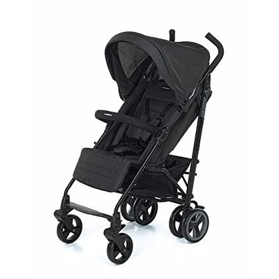 Foppapedretti Hurrà Compacte kinderwagen voor kinderen van 0 tot 15 kg (0-3 jaar), met parasol, kijkvenster voor kinderen, verstelbare rugleuning, opbergmand, aluminium frame, zwart gemêleerd