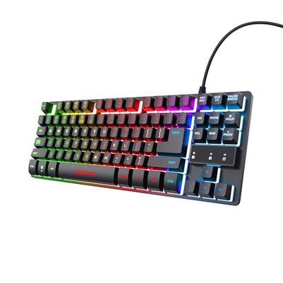 Trust Gaming GXT 833 Thado Tenkeyless TKL Gaming Keyboard met Verlichting, 20% kleiner Toetsenbord met Nederlandse Layout, Anti-Ghosting, USB, RGB, PC/Laptop