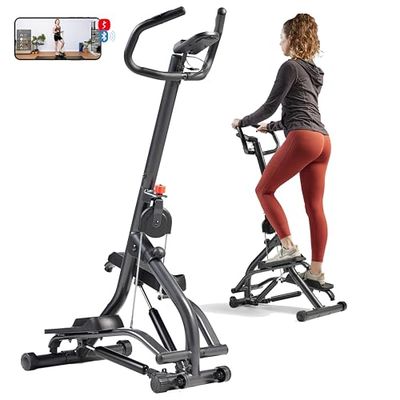Sunny Health & Fitness Trapstepper met stuur, uitgebreide trapbereik machine voor klimoefeningen, compact, in hoogte verstelbaar, low-impact en SunnyFit-app Verbeterde Bluetooth-connectiviteit