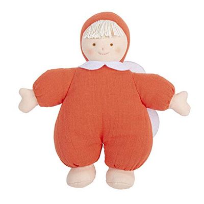 TROUSSELIER - Doudou - Ange - 21 cm de haut - Tissus en Coton Bio - Classique Chic - Idéal Cadeau de Naissance - Lavable en Machine - Colori Corail