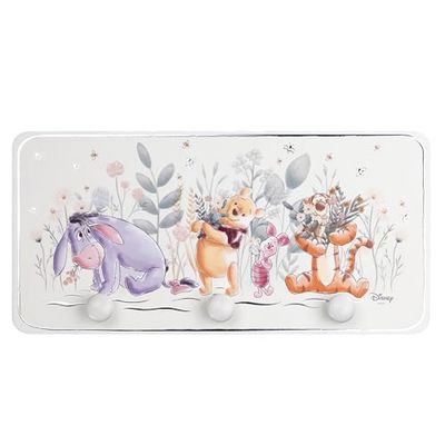 VALENTI & CO. Disney Kubuś Puchatek - Drewniany wieszak z nadrukiem ze srebrnymi wytłoczonymi detalami - idealny jako wieszak na drzwi, wieszak ścienny lub wieszak na ręczniki łazienkowe