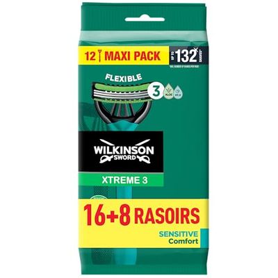 WILKINSON SWORD - Xtreme 3 For Men Sensitive Disposable Razors Flexible Blades Pack of 24 Razors