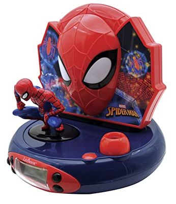 Lexibook, Spider-Man, Sveglia con proiettore per bambini, Luce notturna e proiezione dell'ora sul soffitto, Effetti sonori, Alimentazione a batteria, Rosso, RP500SP