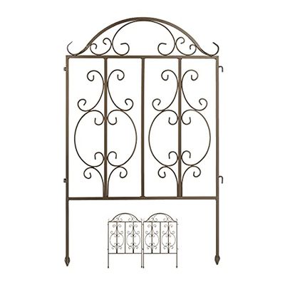 Relaxdays Vallas Jardín Metálicas, 98 x 63,5 cm, Delimitadores Huerto, 3 Paneles, Decorativas, Rejas con Estacas, Bronce