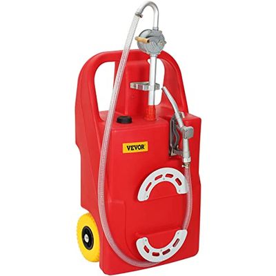 VEVOR Réservoir de carburant 25 gallons réservoir de stockage essence portable sur roues, pompe de transfert manuelle, réservoir d'essence diesel pour voitures, tondeuses à gazon, VTT, bateaux, rouge