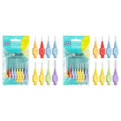TePe Brossettes interdentaires Extra Soft - Nettoyage en douceur des espaces interdentaires - 1 x 8 brossettes de diamètres variés - Une couleur par diamètre (Lot de 2)