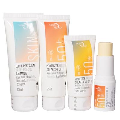 Protezione solare da viaggio | Crema solare 50 + 75 ml, protezione solare viso 50 ml, After Sun 100 ml e stick zone sensibili 50 + 13 g | Adatto per viaggi in aereo | Marca notte e giorno | Regalo