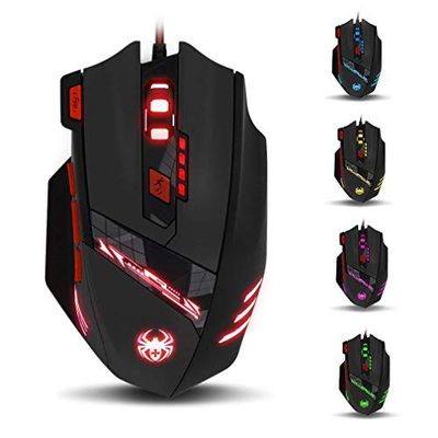 zelotes T90 Gaming Mouse 9200 DPI, 8 programmeerbare knoppen Multi-Modes LED-verlichting USB Gaming Muizen, Gewichtsafstemming voor laptop, Desktop, PC, Macbook - Zwart