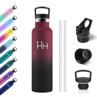 Drinkfles van roestvrij staal, 750 ml, thermosfles met rietje, herbruikbaar, lekvrij, BPA-vrij, thermosfles voor kinderen, kantoor, camping, werk, reizen, sportschool