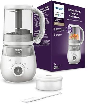 Philips Avent vaporeira/batedeira 4 em 1, robô de cozinha para bebés, cozinhe a vapor, roupão, descongele e volte a aquecer, adequado para máquina de lavar louça, modelo SCF883/01