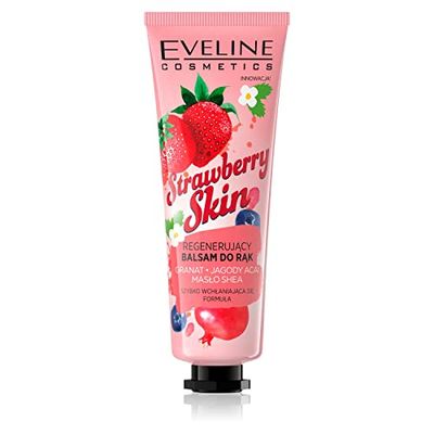 Eveline Cosmetics Balsamo Mani Strawberry Skin - Rigenerante, Idratante e Rapido Assorbimento con Antiossidanti di Acai & Melograno - 50ml