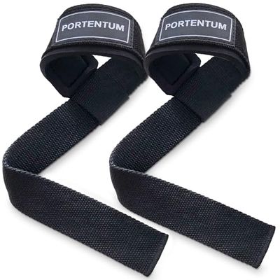 PORTENTUM® Straps Gym Kabelbinders voor gewichtheffen, banden voor deadlifting, gym, accessoires voor bodybuilding (zwart)