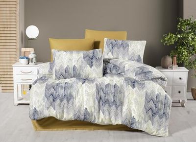 Nuit Des Rêves Double Quilt Cover Set (200 x 200 cm), Mustard & Mörkblå, 50 % bomull/50 % polyester | 2 örngott (80 x 80 cm) | Knapp & Envelope Closure, 127 TC, maskintvättbar