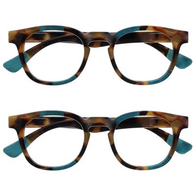 OPULIZE Ava 2 Pacco Donna Signora Marrone Tartaruga Turquoise Super Vestibilità Comoda Occhiali Da Lettura Cerniere Molla RR62-Q +1,50