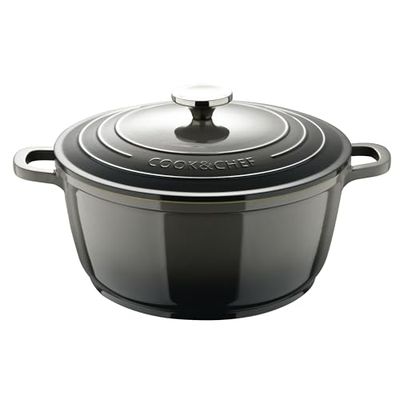 BERGNER Excalibur Grey - Canco with 20 cm Lid - Melted Aluminium Made - Inner Cream Coating - Grey Outdoor - Induction Point - Stainless Steel