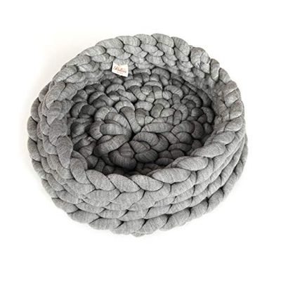 Homemania YU1801_Grey Husdjursbädd, Nest House, Kudde, Barnsäng, Hund, Katt, Husdjur, Grå, Akrylbomullsgarn, Rep, 50x50x15 cm