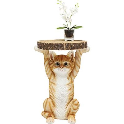 Kare Design mesa lateral animal Ms Cat, multicolor, 33 cm de diâmetro, mesa auxiliar, motivo de gato, redondo, motivo animal, 52 x 35 x 33 cm (h/w/d)