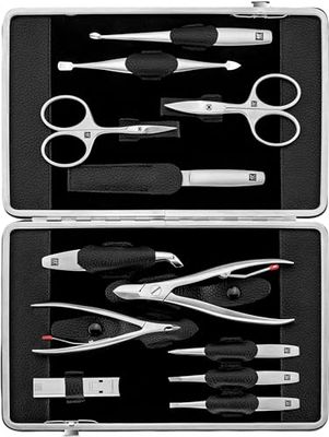 ZWILLING set manicure 12 pezzi, in pelle bovina con cerniera, Premium, Nero