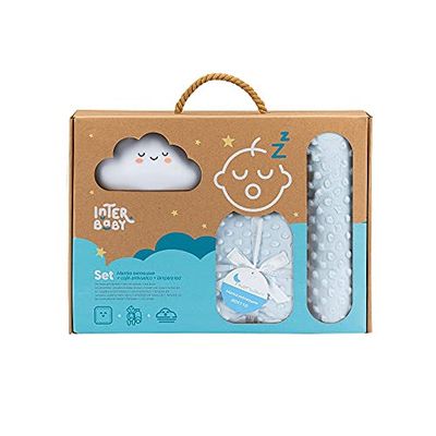 Set Regalo Bebè: Coperta, Cuscino blu e luce notturna
