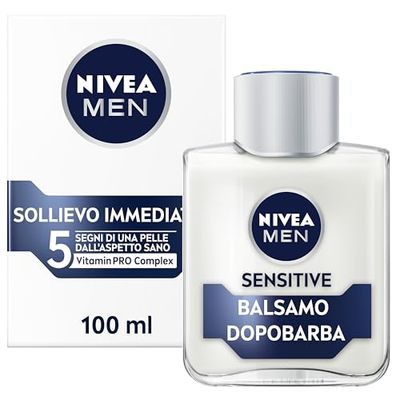 NIVEA MEN Sensitive Balsamo Dopobarba Uomo 100 ml, Dopobarba uomo per un sollievo immediato dalle irritazioni e una pelle morbida e sana, Balsamo barba per il post-rasatura delle pelli sensibili