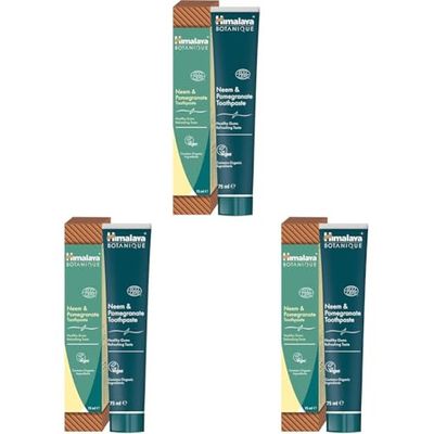 Ecocert Cosmos Natural Certified Himalaya Botanique Dentifricio Neem e Melograno con Attivi Bio, Combatte la Placca, Sbianca i Denti, Senza Fluoro, Senza SLS, 75ml (Confezione da 3)