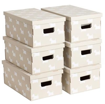 Lavatelli UNDUETRE DOGGY Cardboard Storage Box, FSC Certified 100% Recyclable, 6 PIECES, 29x51xh20 cm, Beige/Ecru/White