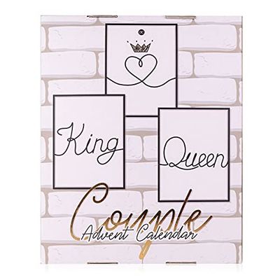 accentra Beauty Calendario dell'Avvento King & Queen per coppie con 24 prodotti da bagno, cura personale e accessori per un periodo dell'Avvento vario e coccoloso