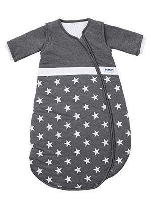 Gesslein 773195 Bubou - Saco de dormir para bebé con mangas desmontables para todo el año, con regulación de la temperatura, para todo el año, 110 cm, rayas gris jaspeado con perro, gris, 540 g